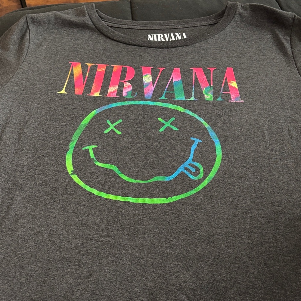 NIRVANA Woman’s Tee - Multicolor on Charcoal
